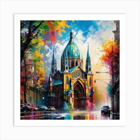 Cathedral In The Rain Art Print