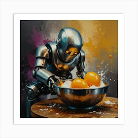 Robot Cooking Eggs Art Print