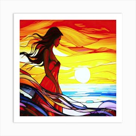 Soul Search Sunset - Setting Sun Woman Art Print