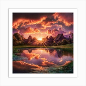 Sunset Over A Pond 1 Art Print