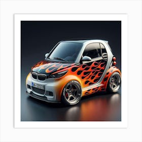 Flames On A Smart Car Art Print