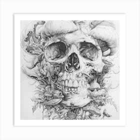 Skull With Mushrooms Art Print