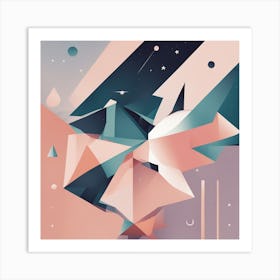 A Drawing In Pastel Colors Of Animals Light And Shadow And A Star, In The Style Of Bauhaus Simplici Art Print