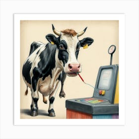 Cow At A Machine Art Print