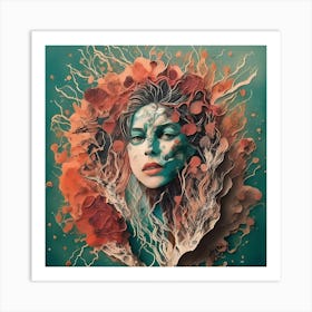 Woman With Flowers On Her Face Art Print