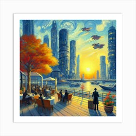 Van Gogh Painted A Cafe Terrace In A Futuristic Metropolis 1 Art Print