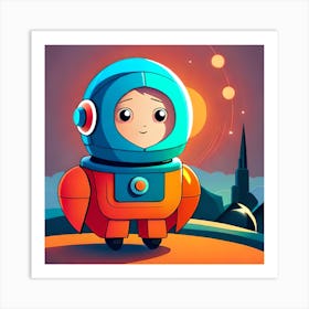 Astronaut In Space, cute little child dressed as a robot, baby human bot, digital art print Art Print