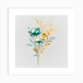 Watercolor Gold And Teal Bouquets 11 Art Print