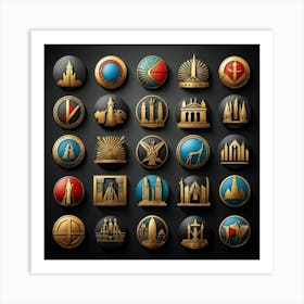 Collection Of Emblematic Icons Each Representing A Different Country Egypt China Cambodia Kore (1) Art Print