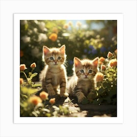 Kittens In The Garden paintings art print Art Print