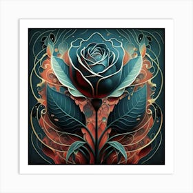 Stylized and intricate geometric black rose 12 Art Print