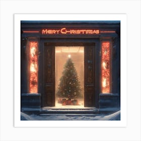 Christmas Decoration On Home Door Sharp Focus Emitting Diodes Smoke Artillery Sparks Racks Sy (2) Art Print