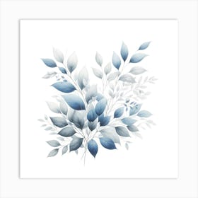 Blue And White Leaves Art Print