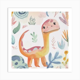 Cute Muted Pastels Deinonychus Dinosaur   2 Art Print