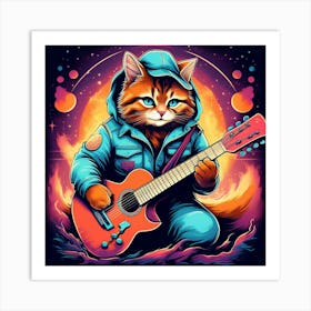 Cat Playing Guitar 3 Art Print