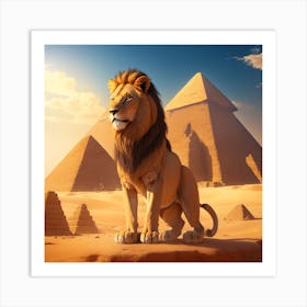 Lion In Front Of Pyramids Art Print