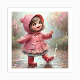 Little Girl Playing In The Rain Art Print