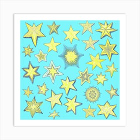 Yellow Stars On Blue Background Art Print