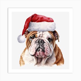 Bulldog In Santa Hat Art Print