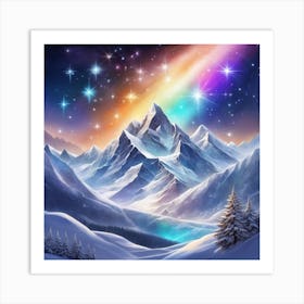 Snowy Mountains With Rainbow Art Print