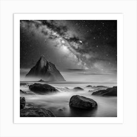 Shot Of The Milky Way Above The Ocean With Rocks And Green Algae Art Print