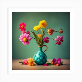 Abstract Flowers In A Blue Vase Art Print