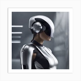 Create A Cinematic Apple Commercial Showcasing The Futuristic And Technologically Advanced World Of The Woman In The Hightech Helmet, Highlighting The Cuttingedge Innovations And Sleek Design Of The Helmet An (4) Art Print