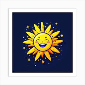 Lovely smiling sun on a blue gradient background 72 Art Print