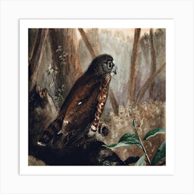 Owl Perched On A Branch Art Print