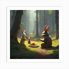 Rabbits In The Woods 1 Art Print