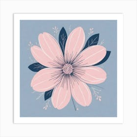 A White And Pink Flower In Minimalist Style Square Composition 494 Art Print