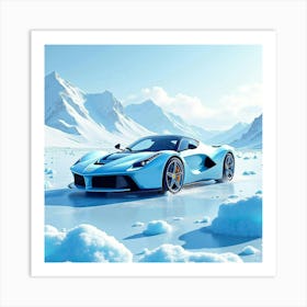 A Ferrari By A Watercolor Icy Glacier With Shimmering Blues And Whites 1 1 Art Print