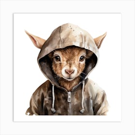 Watercolour Cartoon Goat In A Hoodie 1 Art Print