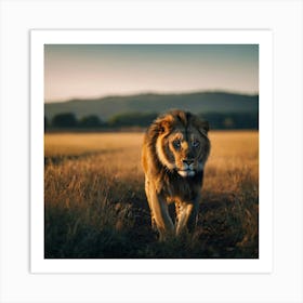 Lion Walking In The Field 1 Art Print