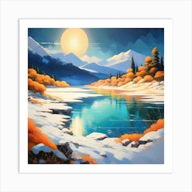 Mountain lac oil painting abstract painting art 9 Art Print