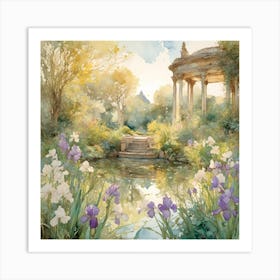 Palladian pond with irises Art Print