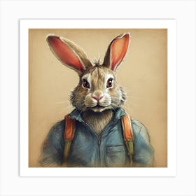 Rabbit With Backpack 4 Art Print