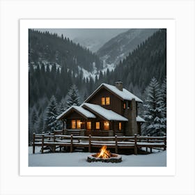 Cabin In The Snow 1 Art Print