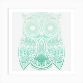 Teal Gradient Paisley Henna Owl Bohemian Art Print