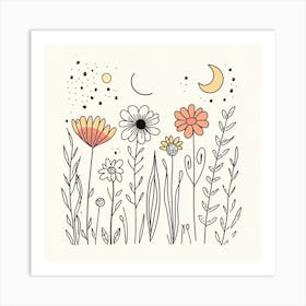 Cute Line Art Wildflowers 10 Art Print