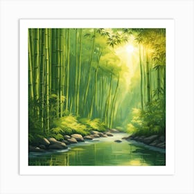A Stream In A Bamboo Forest At Sun Rise Square Composition 208 Art Print