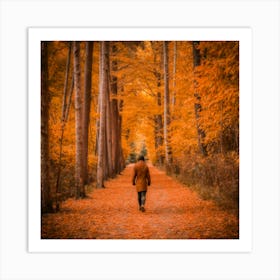 Man Walking Through A Forest Art Print