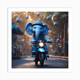 Elephant On A Motorcycle Art Print