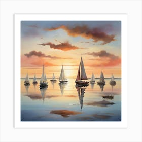 Sailboats At Sunset Art Print 2 Art Print