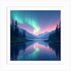 Enchanting Watercolor Aurora Over A Tranquil Lake 1 Art Print