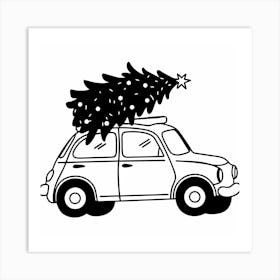 Christmas Car With Tree Art Print