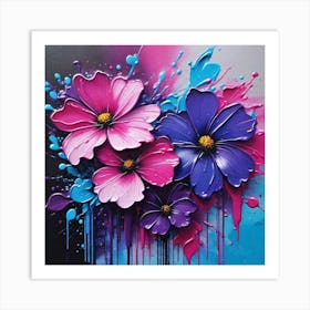 Flowers On Black Canvas Art Print