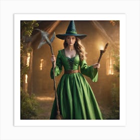 Witch With A Broom Art Print