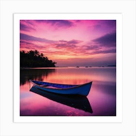 Small Boat In Hawaiian Waters At Sunset Art Print