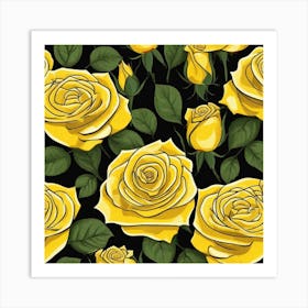 Yellow Roses On Black Background 4 Art Print